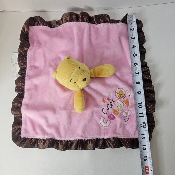 Disney Winnie The Pooh Lovey Rattle Pink Brown Satin Polka Security Blanket Cute - Picture 13 of 15